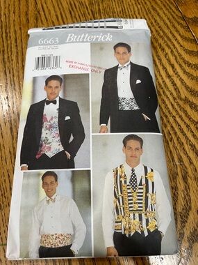 Butterick Vintage Men’s Black Vest, Cumberbund, Tie, & Bow Tie Pattern